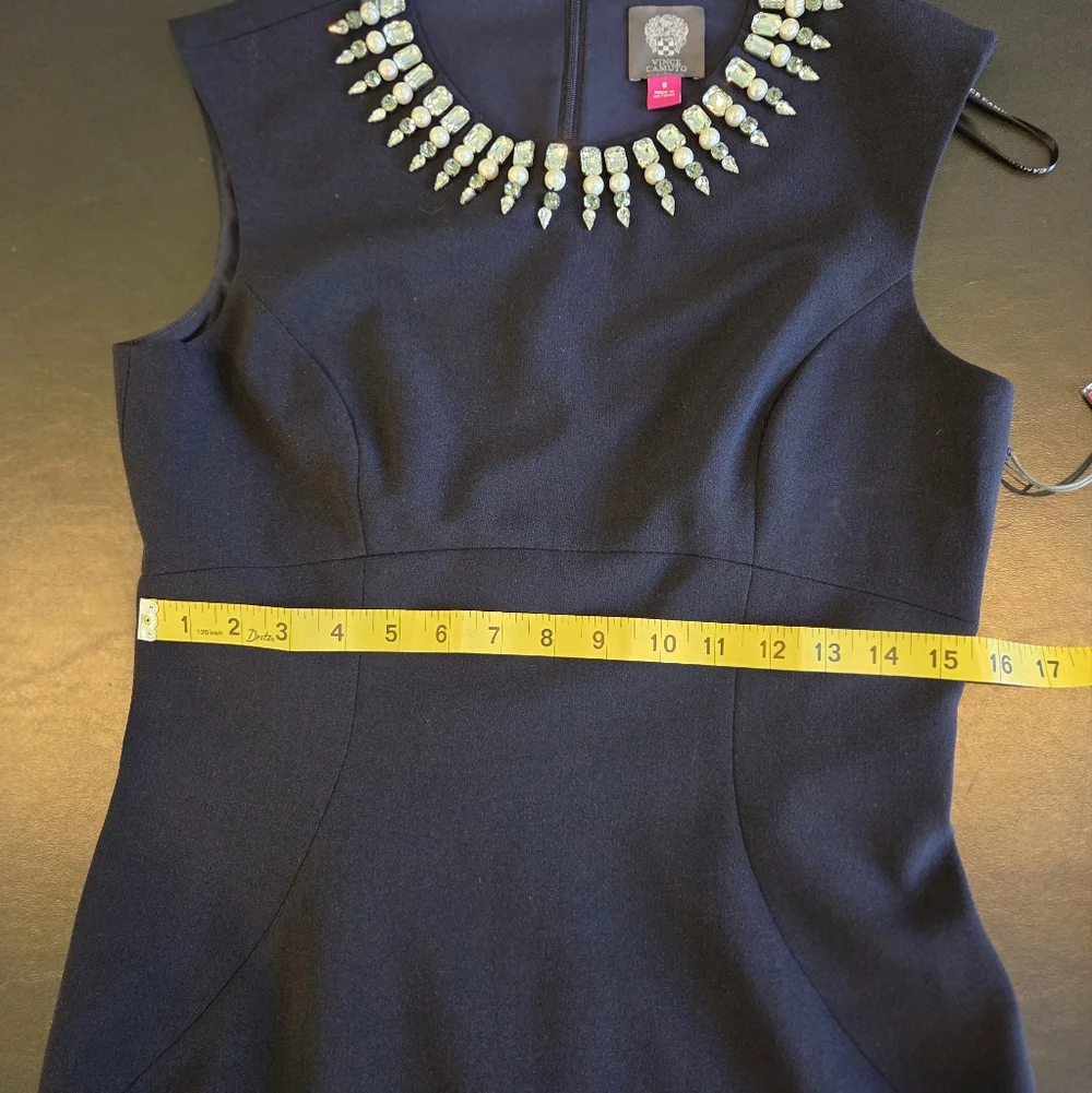 Vince Camuto NWT Navy Jewel Embellished Neckline Sheath Dress Size 8 - Picture 9 of 11